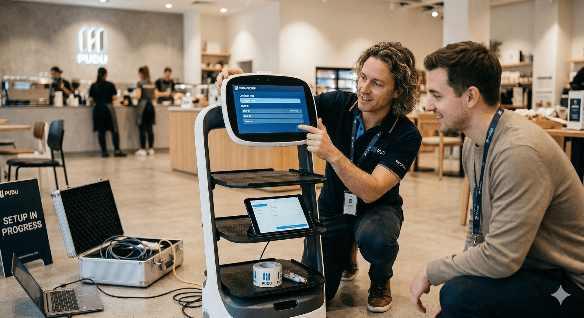 RoboReady team setting up a robot at a venue