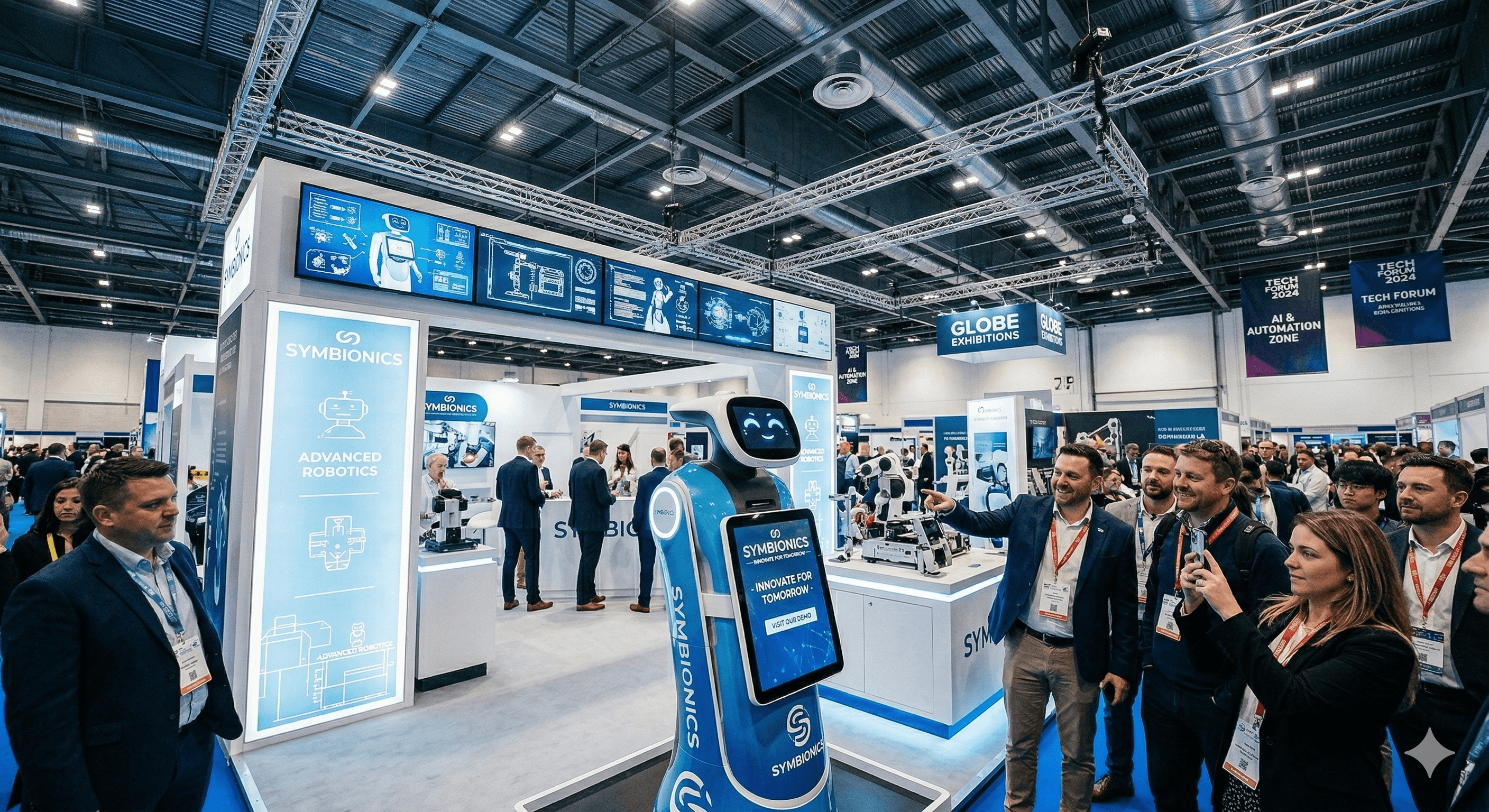 Branded robot drawing a crowd at an exhibition stand